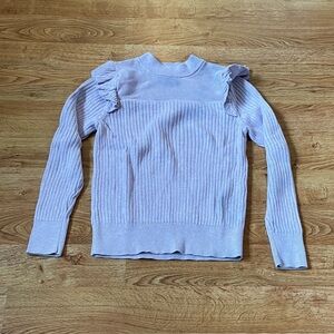 Ann Taylor Factory Lavender Ribbed Ruffle-Shoulder Sweater